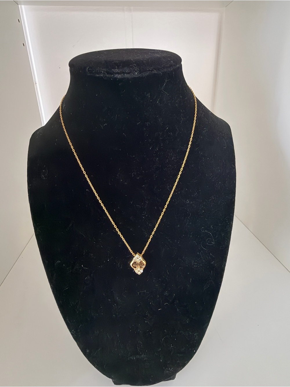 Vintage Givenchy Crystal G Logo Pendant Gold Tone Necklace